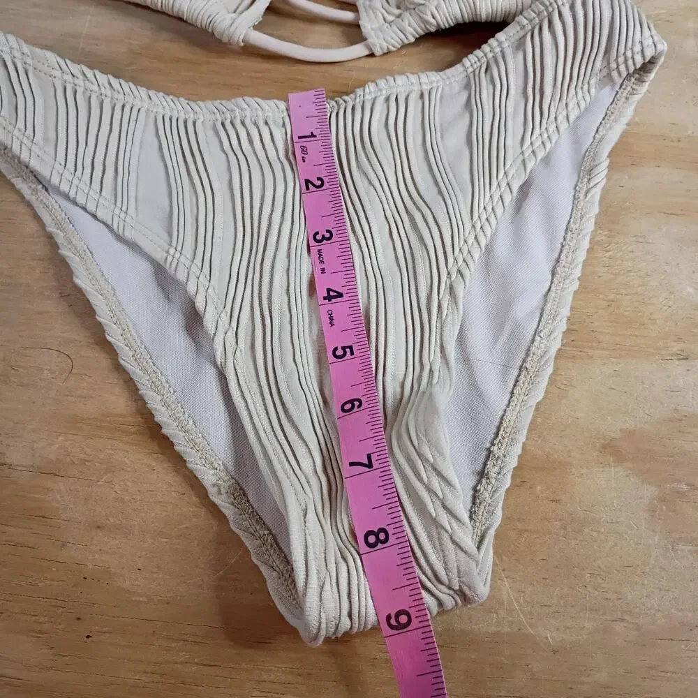SHEIN Size 14Y Teen 3PC Swimwear Set Cream Textured Bikini & Cover Up Skirt Set